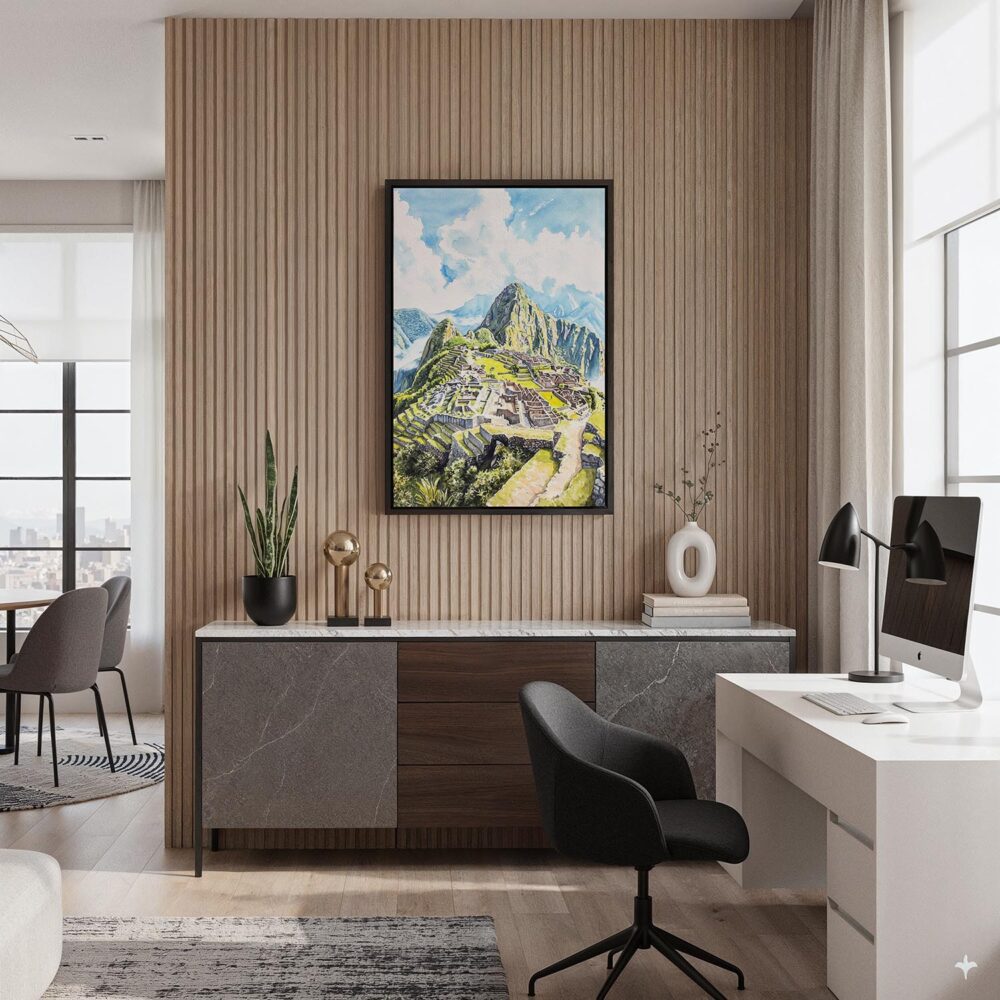 02 - Black Framed Machu Picchu Watercolor Canvas Print - Home Office - Vertical.jpg 02 - Black Framed Machu Picchu Watercolor Canvas Print - Home Office - Vertical.jpg