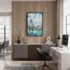 02 - Black Framed Milwaukee Skyline Watercolor Canvas Print - Home Office - Vertical.jpg