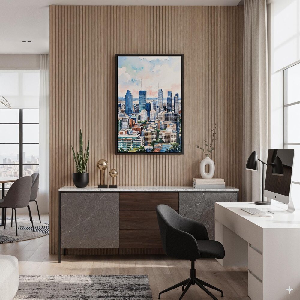 02 - Black Framed Montreal Skyline Watercolor Canvas Print - Home Office - Vertical.jpg 02 - Black Framed Montreal Skyline Watercolor Canvas Print - Home Office - Vertical.jpg