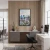 02 - Black Framed Montreal Skyline Watercolor Canvas Print - Home Office - Vertical.jpg