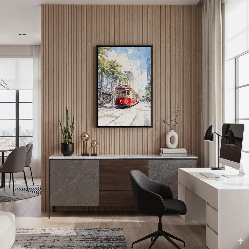 02 - Black Framed New Orleans Canal Street Watercolor Canvas Print - Home Office - Vertical.jpg 02 - Black Framed New Orleans Canal Street Watercolor Canvas Print - Home Office - Vertical.jpg