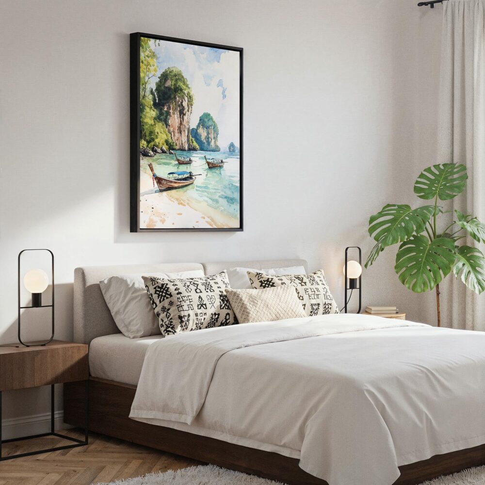 02 - Black Framed Phuket Thailand Watercolor Canvas Print - Bedroom - Vertical.jpg 02 - Black Framed Phuket Thailand Watercolor Canvas Print - Bedroom - Vertical.jpg