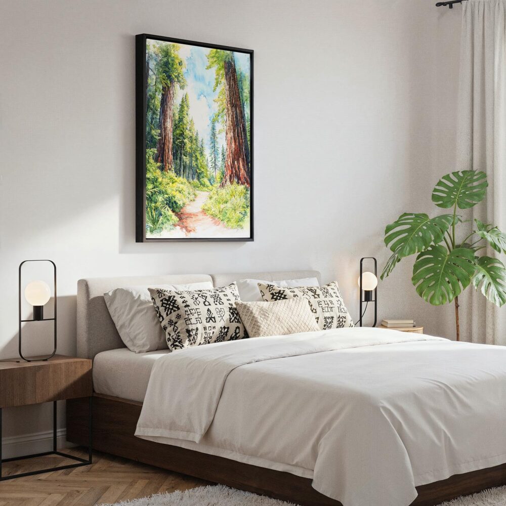 02 - Black Framed Redwood National Park California Watercolor Canvas Print - Bedroom - Vertical.jpg 02 - Black Framed Redwood National Park California Watercolor Canvas Print - Bedroom - Vertical.jpg