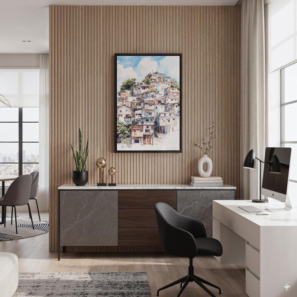 02 - Black Framed Rio De Janeiro Favelas Watercolor Canvas Print - Home Office - Vertical.jpg 02 - Black Framed Rio De Janeiro Favelas Watercolor Canvas Print - Home Office - Vertical.jpg