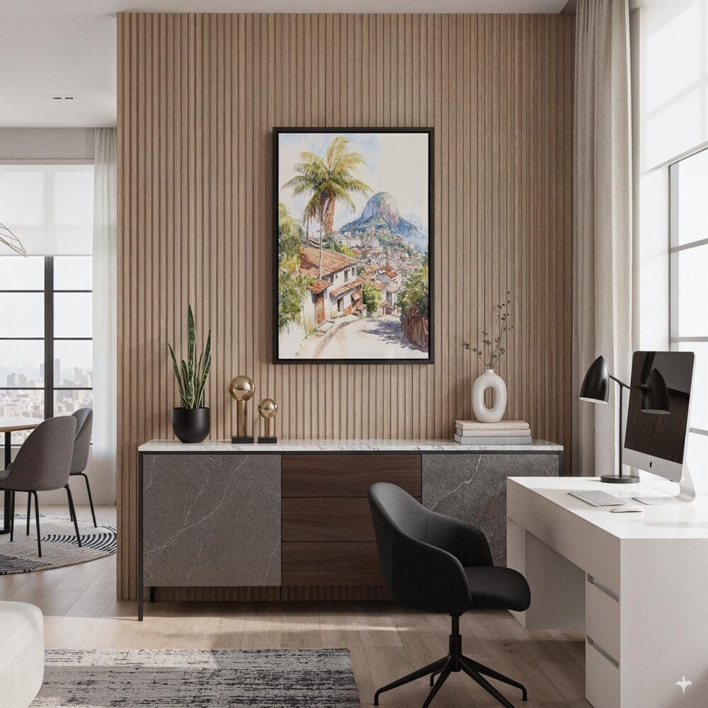 02 - Black Framed Rio De Janeiro Rocinha Favela Watercolor Canvas Print - Home Office - Vertical.jpg 02 - Black Framed Rio De Janeiro Rocinha Favela Watercolor Canvas Print - Home Office - Vertical.jpg