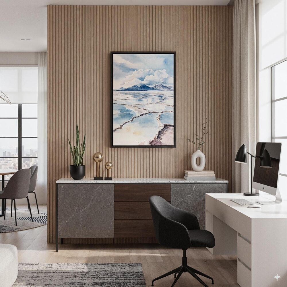 02 - Black Framed Salar de Uyuni Watercolor Canvas Print - Home Office - Vertical.jpg 02 - Black Framed Salar de Uyuni Watercolor Canvas Print - Home Office - Vertical.jpg