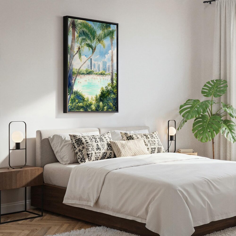 02 - Black Framed Streets Beach Watercolor Canvas Print - Bedroom - Vertical.jpg 02 - Black Framed Streets Beach Watercolor Canvas Print - Bedroom - Vertical.jpg