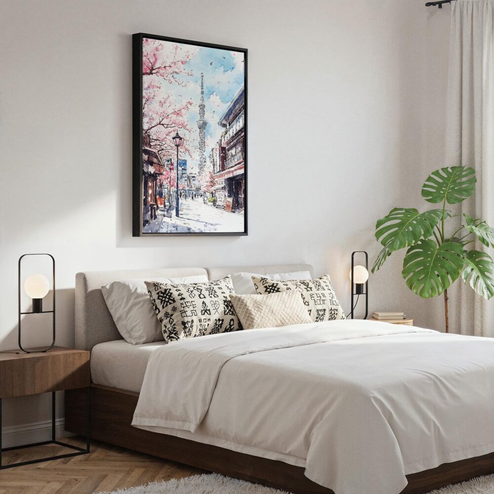 02 - Black Framed Tokyo Skytree Watercolor Canvas Print - Bedroom - Vertical.jpg 02 - Black Framed Tokyo Skytree Watercolor Canvas Print - Bedroom - Vertical.jpg