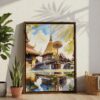 02 - Chiang Mai Doi Suthep Watercolor Canvas Print with Brown Floater Frame - Standing on Floor - Vertical.jpg