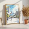 02 - Chicago The Bean Cloud Gate Watercolor Canvas Print with Natural Floater Frame - Standing on Floor - Vertical.jpg