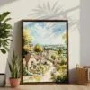02 - Cotswolds England Watercolor Canvas Print with Brown Floater Frame - Standing on Floor - Vertical.jpg