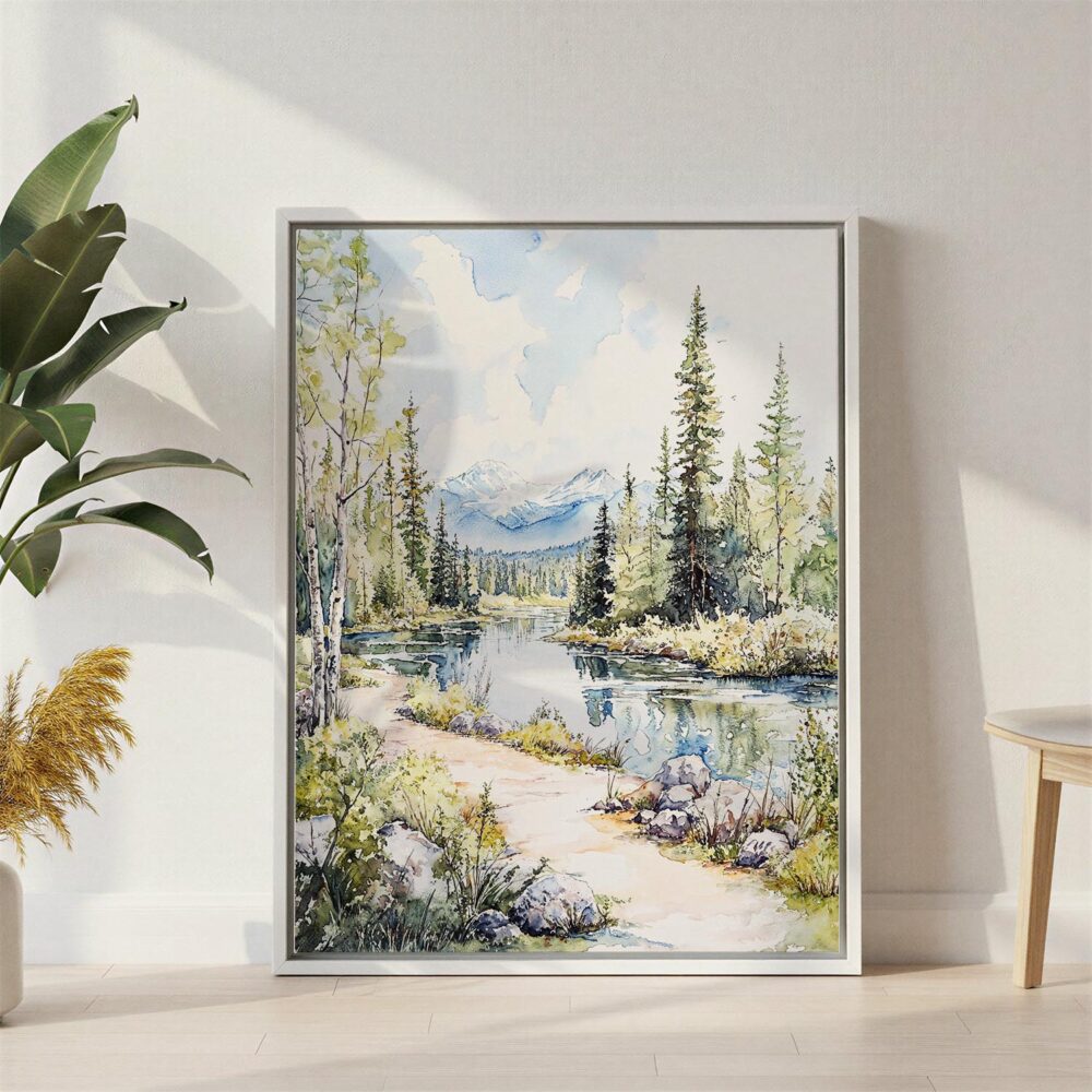 02 - Fairbanks Alaska Watercolor Canvas Print with White Floater Frame - Standing on Floor - Vertical.jpg 02 - Fairbanks Alaska Watercolor Canvas Print with White Floater Frame - Standing on Floor - Vertical.jpg