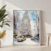 02 - Flatiron Watercolor Canvas Print with White Floater Frame - Standing on Floor - Vertical.jpg