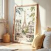 02 - Frame Paris Eiffel Tower Soft Watercolor art print leaning against wall on floor.jpg