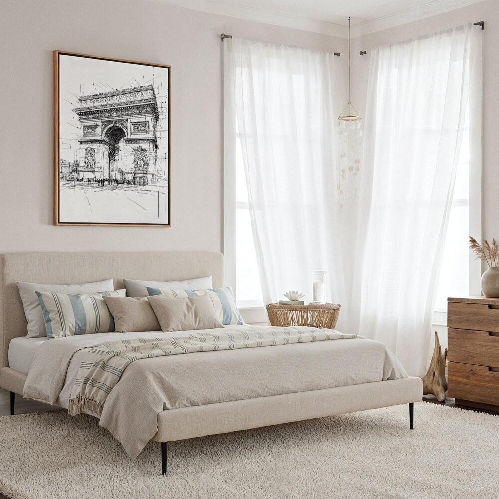 02 - Framed Arc De Triomphe - Pencil Drawing Canvas Print - Coastal Bedroom - Vertical.jpg 02 - Framed Arc De Triomphe - Pencil Drawing Canvas Print - Coastal Bedroom - Vertical.jpg