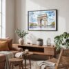 02 - Framed Arc De Triomphe Watercolor - Horizontal Art Print in Boho Living Room.jpg