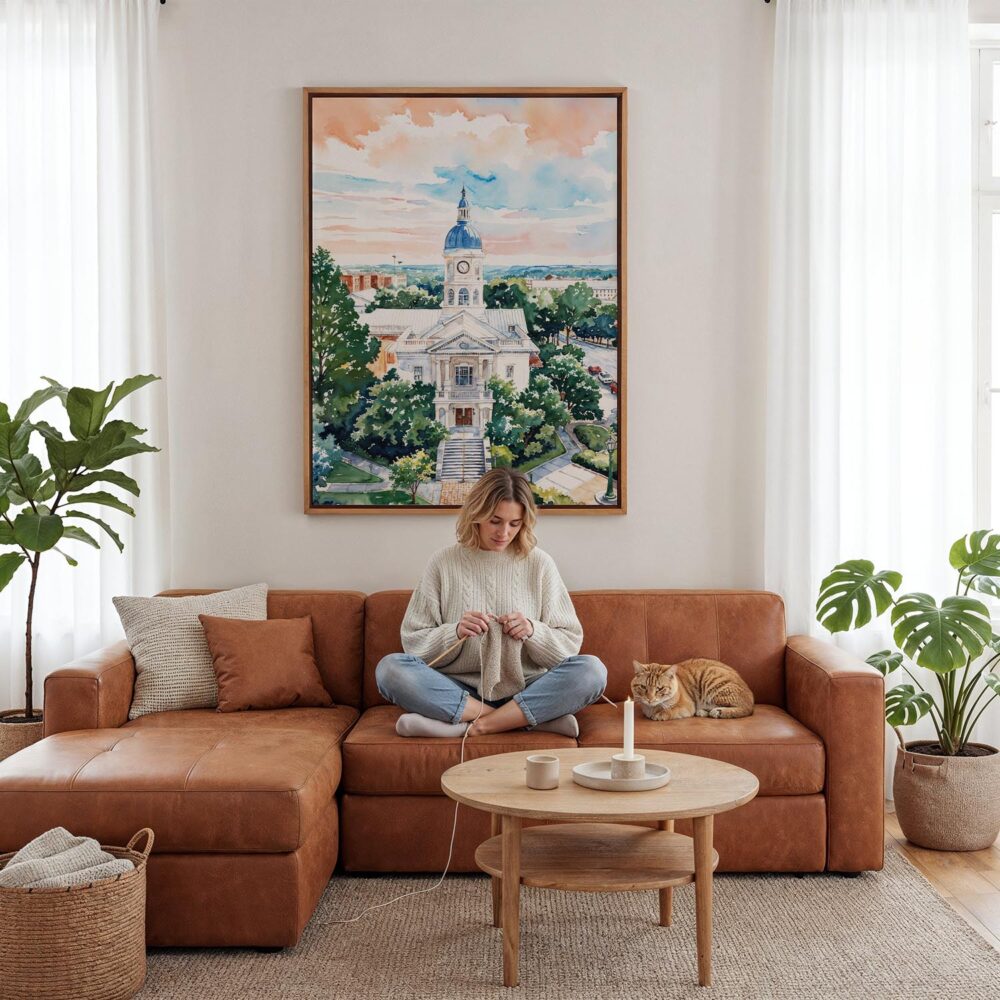 02 - Framed Athens Georgia Watercolor Canvas Print - Woman Knitting - Vertical.jpg 02 - Framed Athens Georgia Watercolor Canvas Print - Woman Knitting - Vertical.jpg