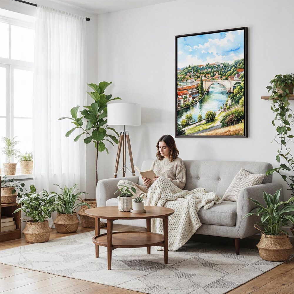 02 - Framed Bern Switzerland Watercolor Canvas Print - Woman reading on couch - Vertical.jpg 02 - Framed Bern Switzerland Watercolor Canvas Print - Woman reading on couch - Vertical.jpg