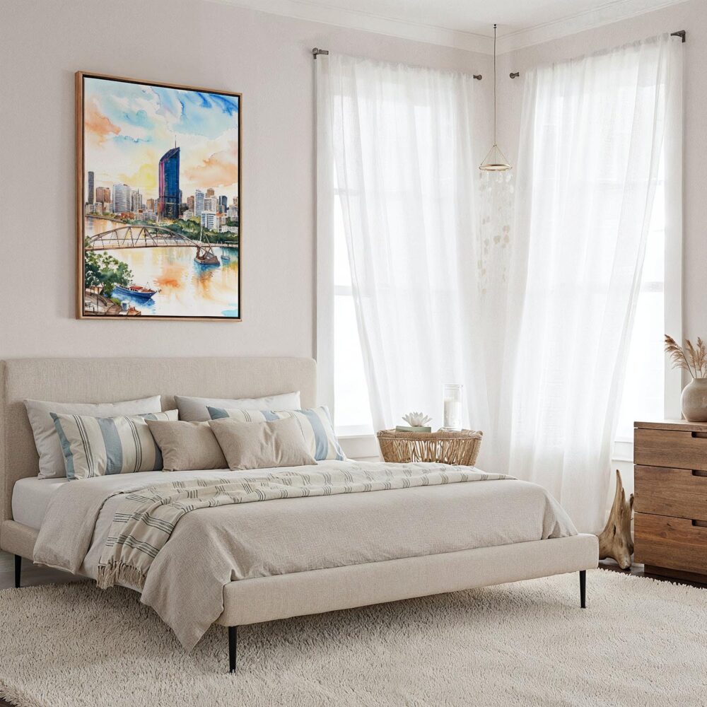 02 - Framed Brisbane Skyline Watercolor Canvas Print - Coastal Bedroom - Vertical.jpg 02 - Framed Brisbane Skyline Watercolor Canvas Print - Coastal Bedroom - Vertical.jpg