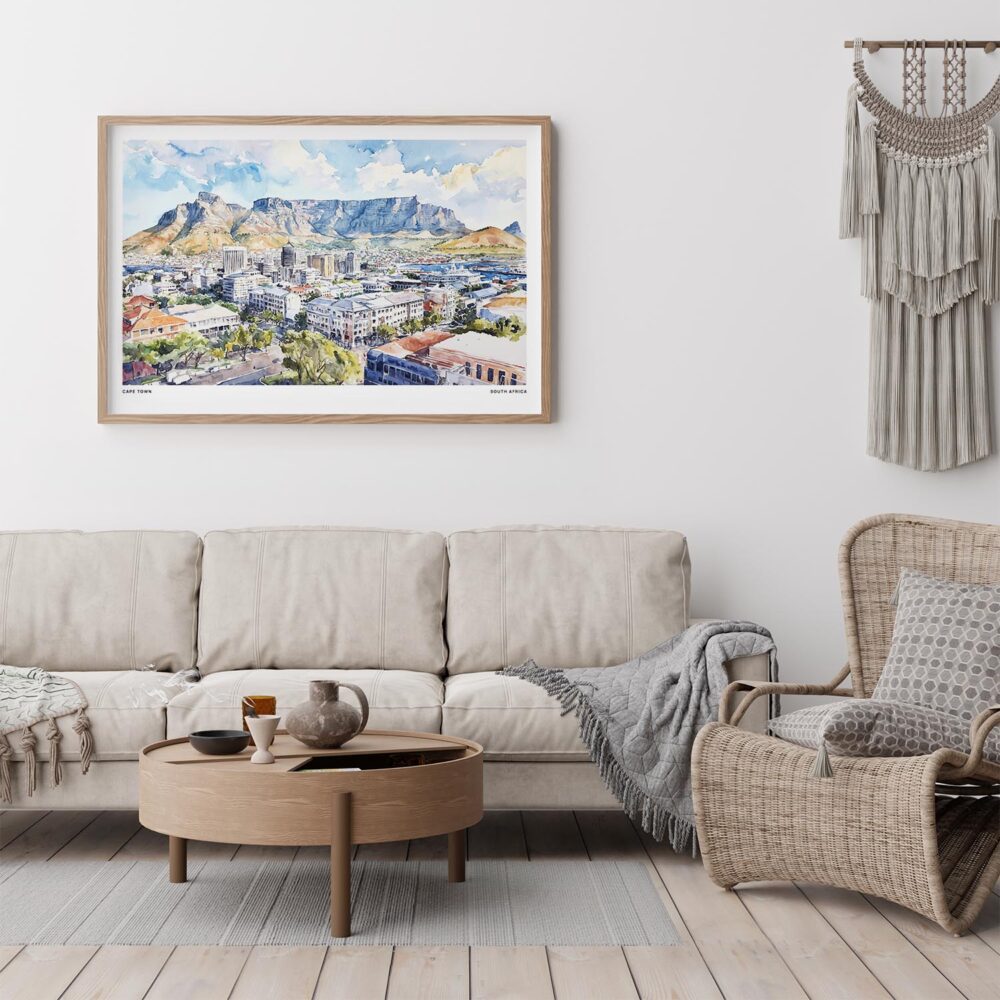 02 - Framed Cape Town Watercolor - Horizontal Art Print - Boho Living Room.jpg 02 - Framed Cape Town Watercolor - Horizontal Art Print - Boho Living Room.jpg