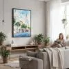 02 - Framed Charleston SC Watercolor Canvas Print - Woman reading in modern Living Room - Vertical.jpg