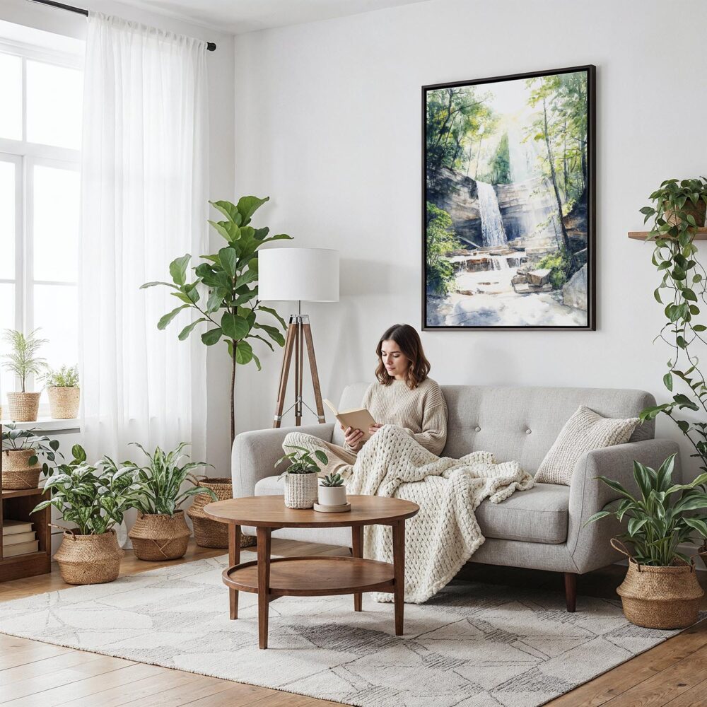 02 - Framed Cuyahoga Valley National Park Watercolor Canvas Print - Woman reading on couch - Vertical.jpg 02 - Framed Cuyahoga Valley National Park Watercolor Canvas Print - Woman reading on couch - Vertical.jpg