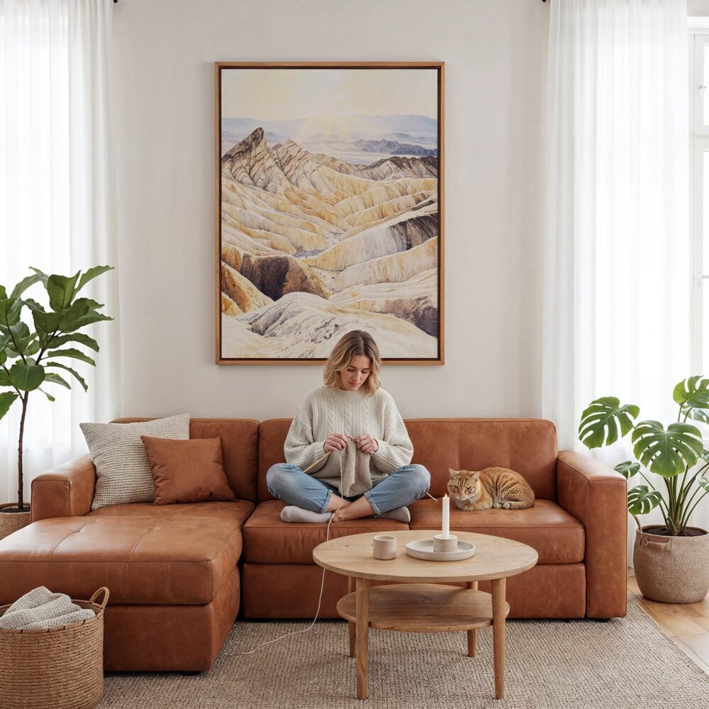 02 - Framed Death Valley Watercolor Canvas Print - Woman Knitting - Vertical.jpg 02 - Framed Death Valley Watercolor Canvas Print - Woman Knitting - Vertical.jpg