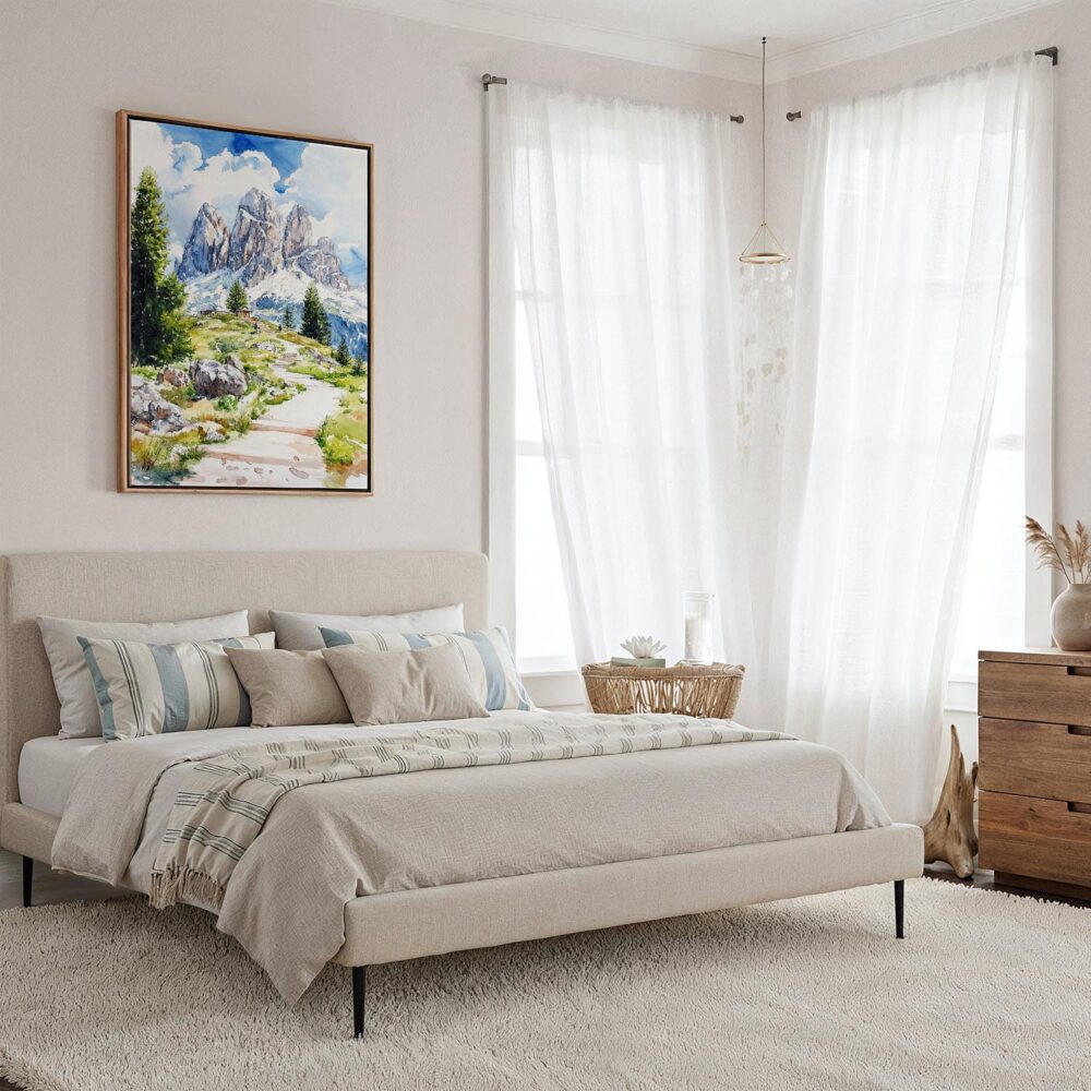 02 - Framed Dolomites Hiking Watercolor Canvas Print - Coastal Bedroom - Vertical.jpg 02 - Framed Dolomites Hiking Watercolor Canvas Print - Coastal Bedroom - Vertical.jpg