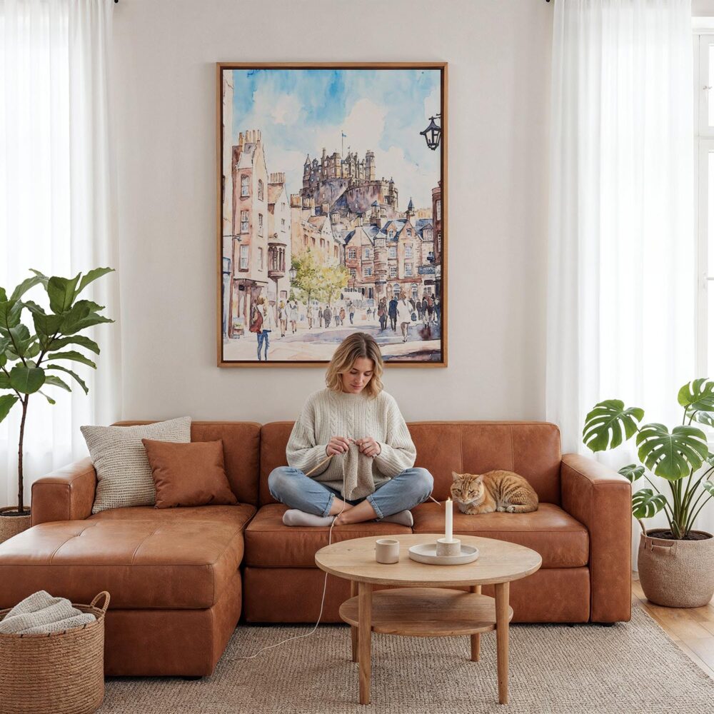 02 - Framed Edinburgh watercolor Canvas Print - Woman Knitting - Vertical.jpg 02 - Framed Edinburgh watercolor Canvas Print - Woman Knitting - Vertical.jpg