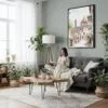 02 - Framed Florence Cathedral - Watercolor Canvas Print - Woman reading in Boho Living Room - Vertical.jpg