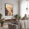 02 - Framed Grand Canyon - Watercolor Canvas Print - Woman reading in modern Living Room - Vertical.jpg