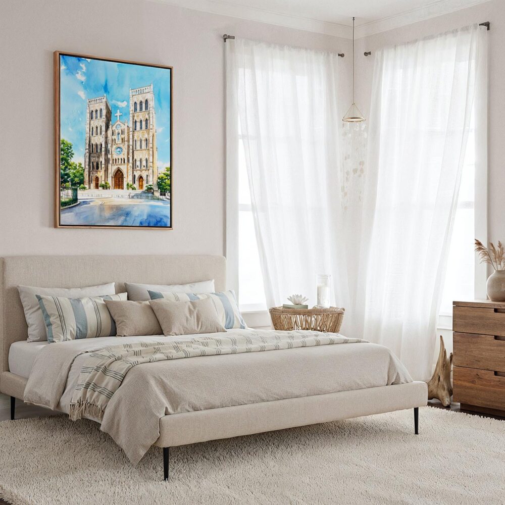 02 - Framed Hanoi St Josephs Cathedral Watercolor Canvas Print - Coastal Bedroom - Vertical.jpg 02 - Framed Hanoi St Josephs Cathedral Watercolor Canvas Print - Coastal Bedroom - Vertical.jpg