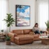 02 - Framed Hawaii Honolulu Waikiki - Watercolor Canvas Print - Woman Knitting on leather couch - Vertical.jpg