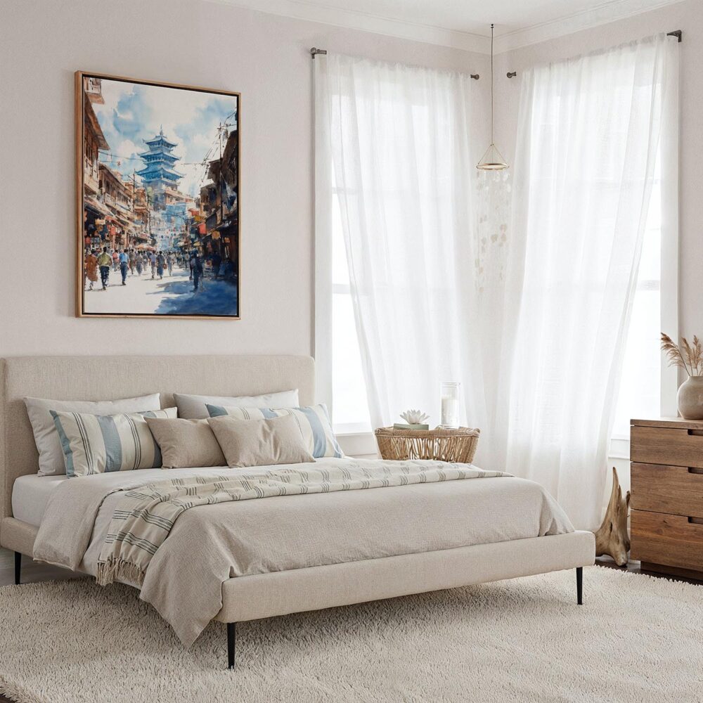 02 - Framed Kathmandu Nepal Watercolor Canvas Print - Coastal Bedroom - Vertical.jpg 02 - Framed Kathmandu Nepal Watercolor Canvas Print - Coastal Bedroom - Vertical.jpg