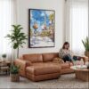 02 - Framed Las Vegas Nevada Watercolor Canvas Print - Woman Knitting on leather couch - Vertical.jpg