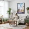 02 - Framed Las Vegas Watercolor Canvas Print - Woman reading on couch - Vertical.jpg