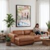02 - Framed Marrakesh Morroco Backyard Watercolor Canvas Print - Woman Knitting on leather couch - Vertical.jpg