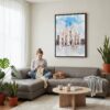 02 - Framed Milano Italy Watercolor Canvas Print - Woman Knitting on grey couch - Vertical.jpg