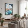 02 - Framed Monaco France Watercolor Canvas Print - Woman reading in modern Living Room - Vertical.jpg