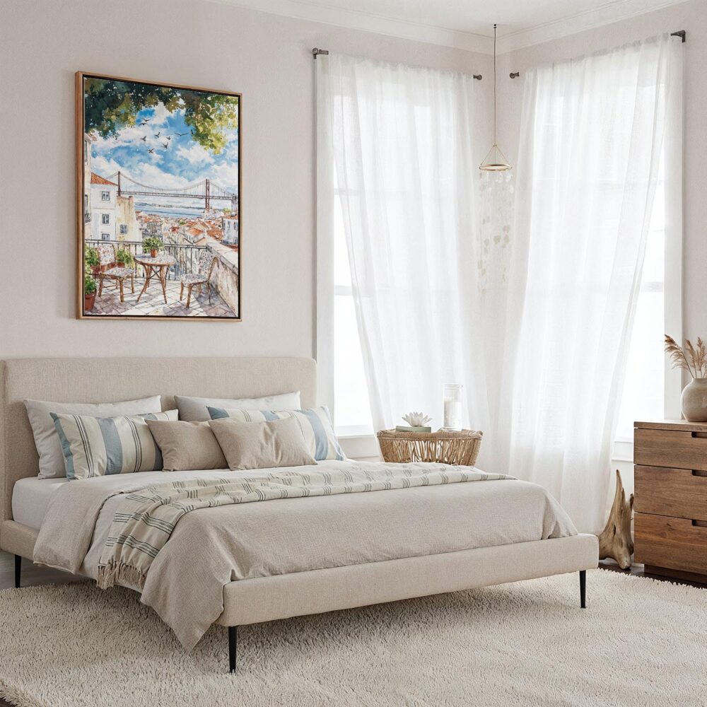 02 - Framed Morning Coffee in Lisbon Watercolor Canvas Print - Coastal Bedroom - Vertical.jpg 02 - Framed Morning Coffee in Lisbon Watercolor Canvas Print - Coastal Bedroom - Vertical.jpg