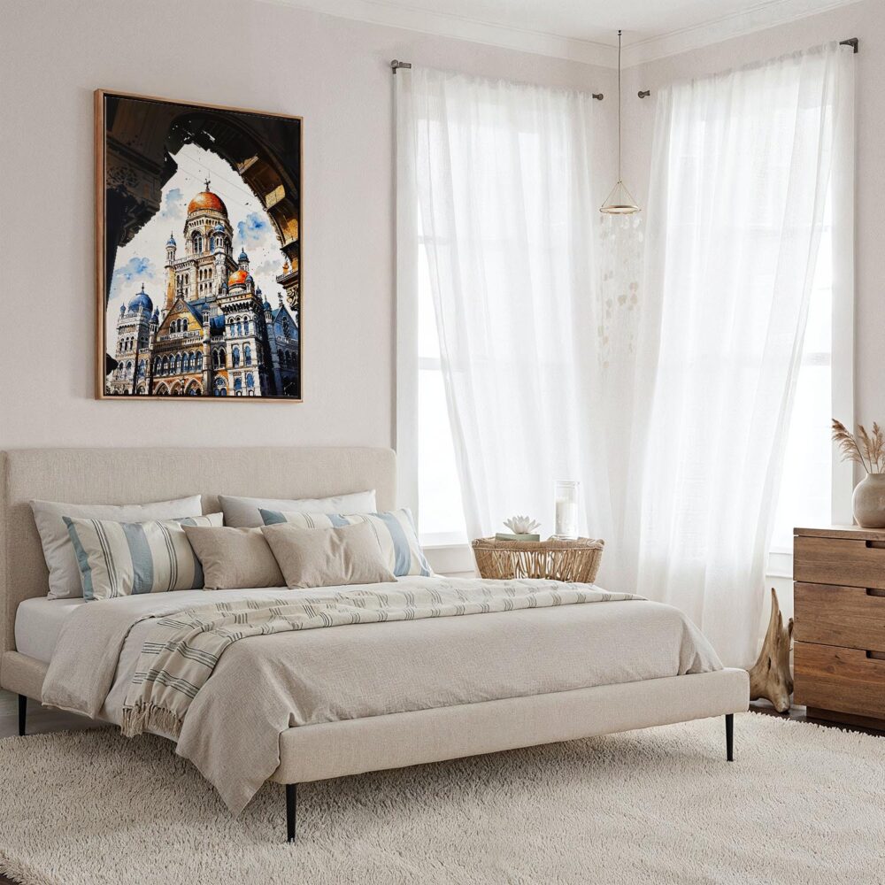 02 - Framed Mumbai BMC Building Watercolor Canvas Print - Coastal Bedroom - Vertical.jpg 02 - Framed Mumbai BMC Building Watercolor Canvas Print - Coastal Bedroom - Vertical.jpg