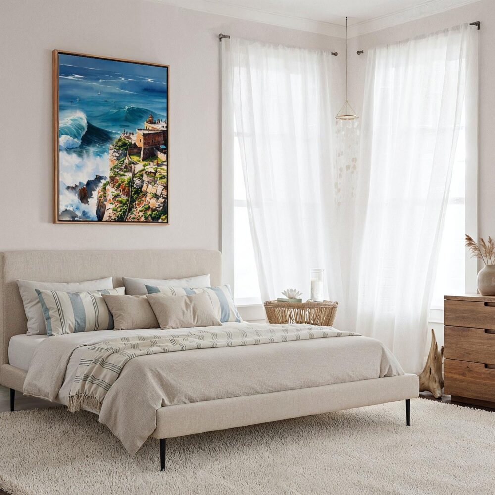 02 - Framed Nazare Portugal Watercolor Canvas Print - Coastal Bedroom - Vertical.jpg 02 - Framed Nazare Portugal Watercolor Canvas Print - Coastal Bedroom - Vertical.jpg