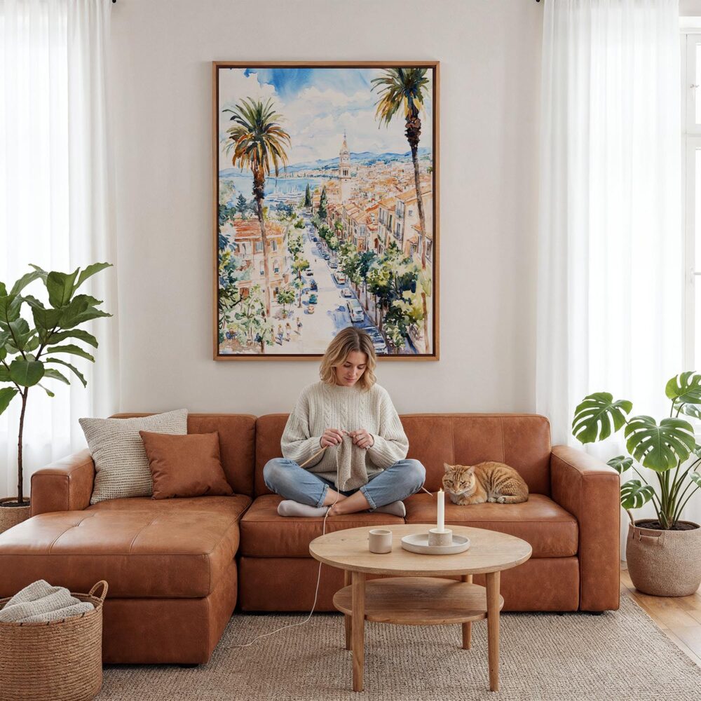 02 - Framed Nice France Watercolor Canvas Print - Woman Knitting - Vertical.jpg 02 - Framed Nice France Watercolor Canvas Print - Woman Knitting - Vertical.jpg