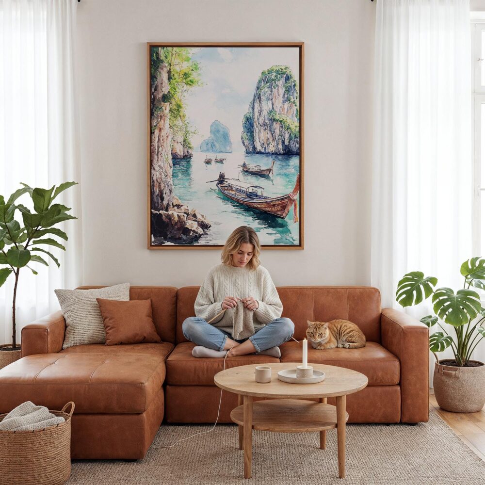 02 - Framed Phuket Watercolor Canvas Print - Woman Knitting - Vertical.jpg 02 - Framed Phuket Watercolor Canvas Print - Woman Knitting - Vertical.jpg