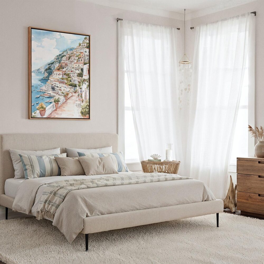 02 - Framed Positano - Watercolor Canvas Print - Coastal Bedroom - Vertical.jpg 02 - Framed Positano - Watercolor Canvas Print - Coastal Bedroom - Vertical.jpg