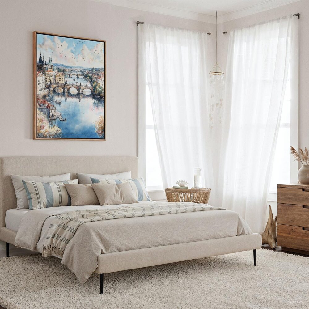 02 - Framed Prague Skyline - Watercolor Canvas Print - Coastal Bedroom - Vertical.jpg 02 - Framed Prague Skyline - Watercolor Canvas Print - Coastal Bedroom - Vertical.jpg