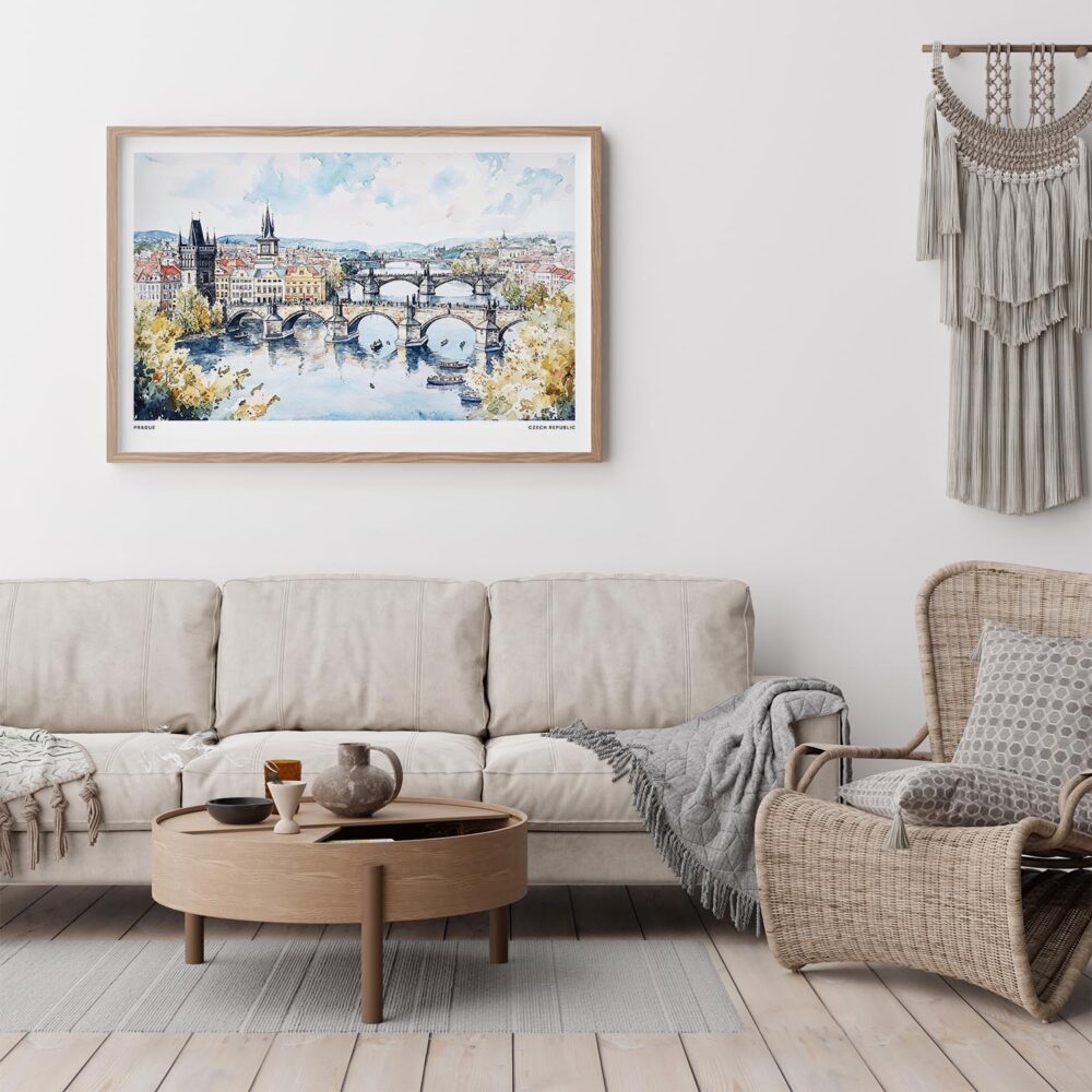 02 - Framed Prague Skyline Watercolor - Horizontal Art Print - Boho Living Room.jpg 02 - Framed Prague Skyline Watercolor - Horizontal Art Print - Boho Living Room.jpg