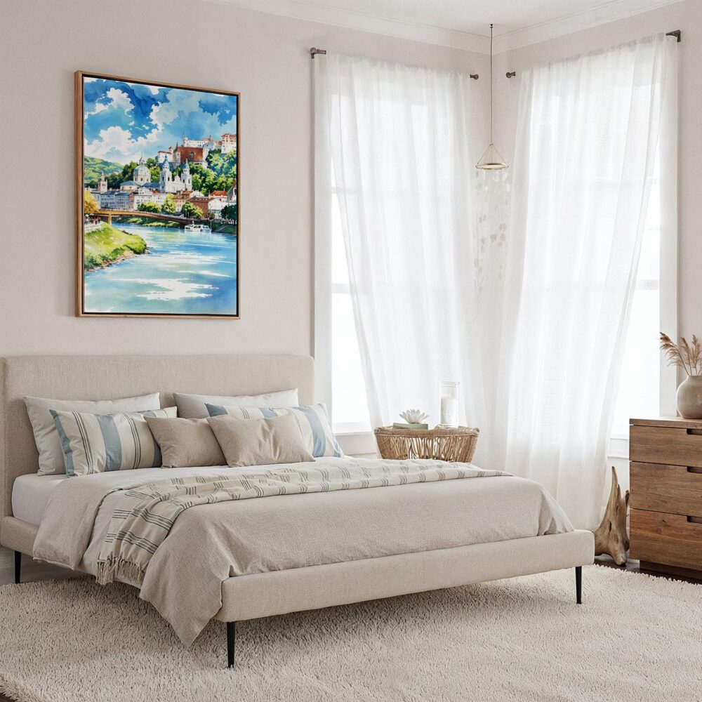 02 - Framed Salzburg Austria Watercolor Canvas Print - Coastal Bedroom - Vertical.jpg 02 - Framed Salzburg Austria Watercolor Canvas Print - Coastal Bedroom - Vertical.jpg