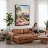 02 - Framed Sedona Arizona Watercolor Canvas Print - Woman Knitting on leather couch - Vertical.jpg