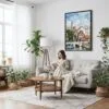 02 - Framed Strasbourg France Watercolor Canvas Print - Woman reading on couch - Vertical.jpg